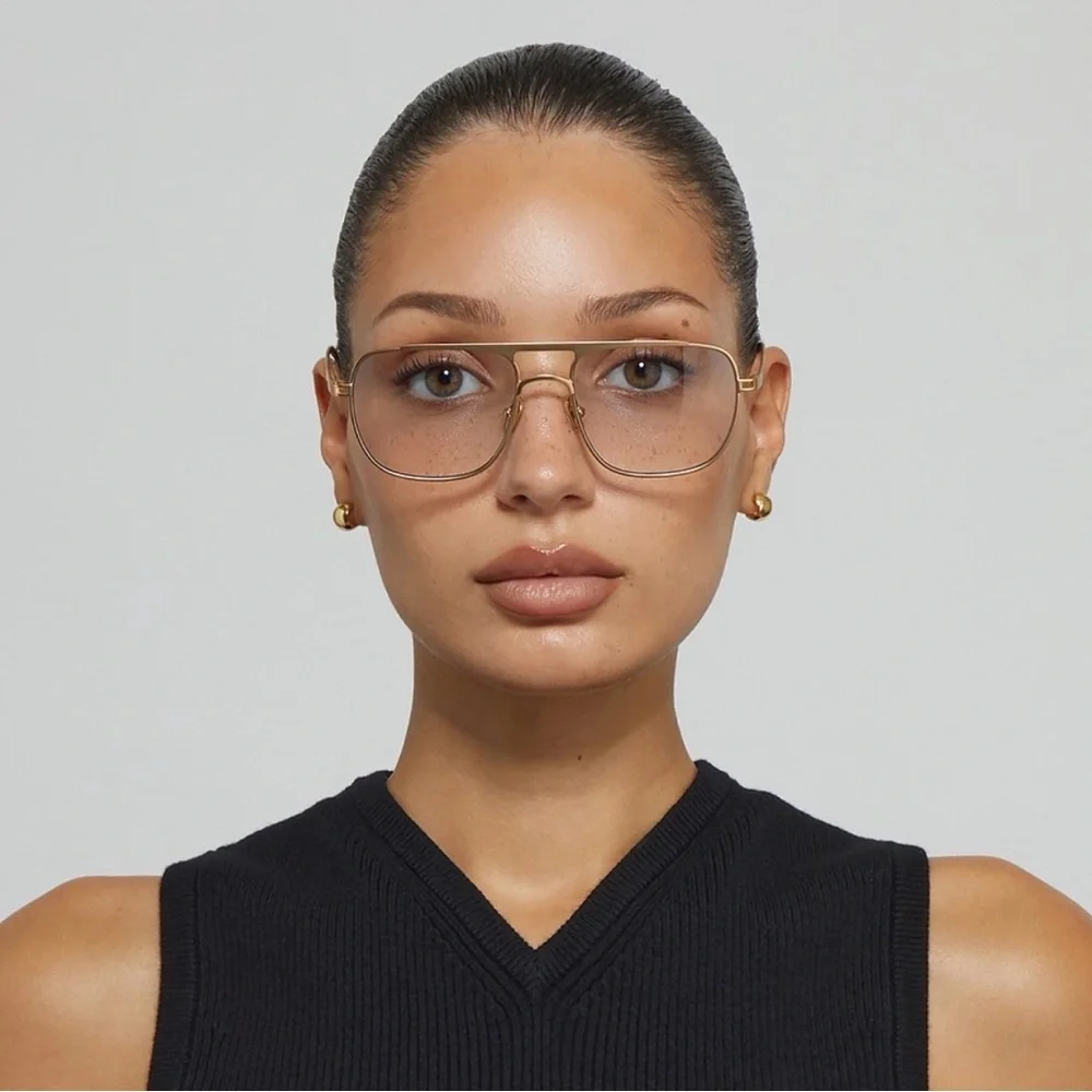Gold Metal Aviator Sunglasses with Light Gray Gradient Lenses